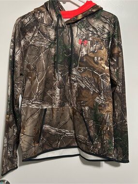 Under Armour Camo Hoodie with Red Logo and Red Lining